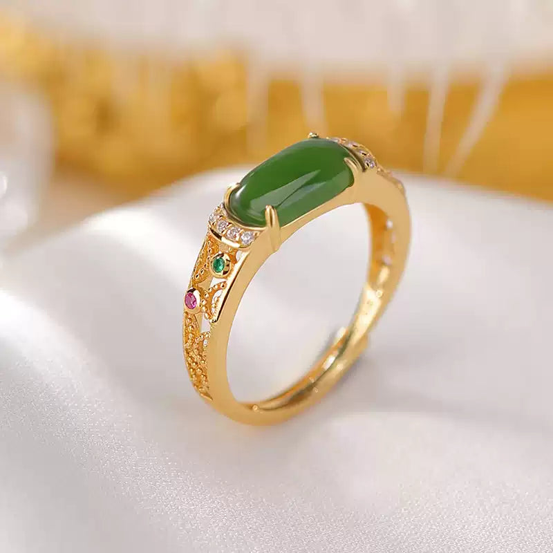 Hetian Jade Jasper Retro Ring