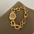 Irregular Hollow Bracelet Watch - Gold Band with Grey Dial [A5B3SDCO]