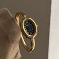 Oval Vintage Gold Bracelet Watch - Gold Band Black Dial (Roman Numerals) [JWJPEMTF]