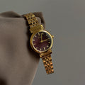 Liba Snakehead Quartz Watch - IEKE 88261 Brushed Round Dial Red Dial Gold Steel Band [HRZH7SFY]