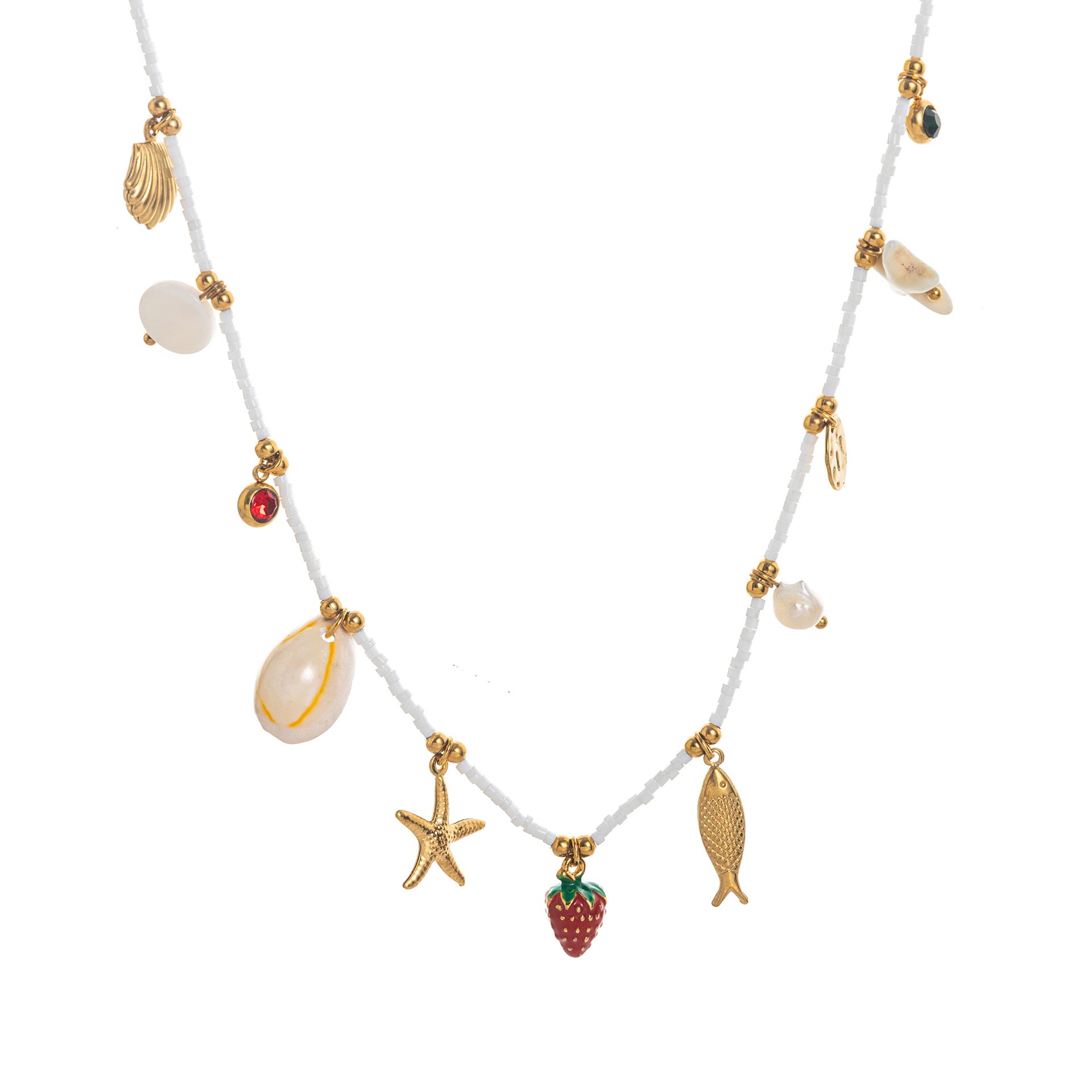 Starfish and Shell Pendant Necklace - Strawberry Necklace [U4NBU3YH]
