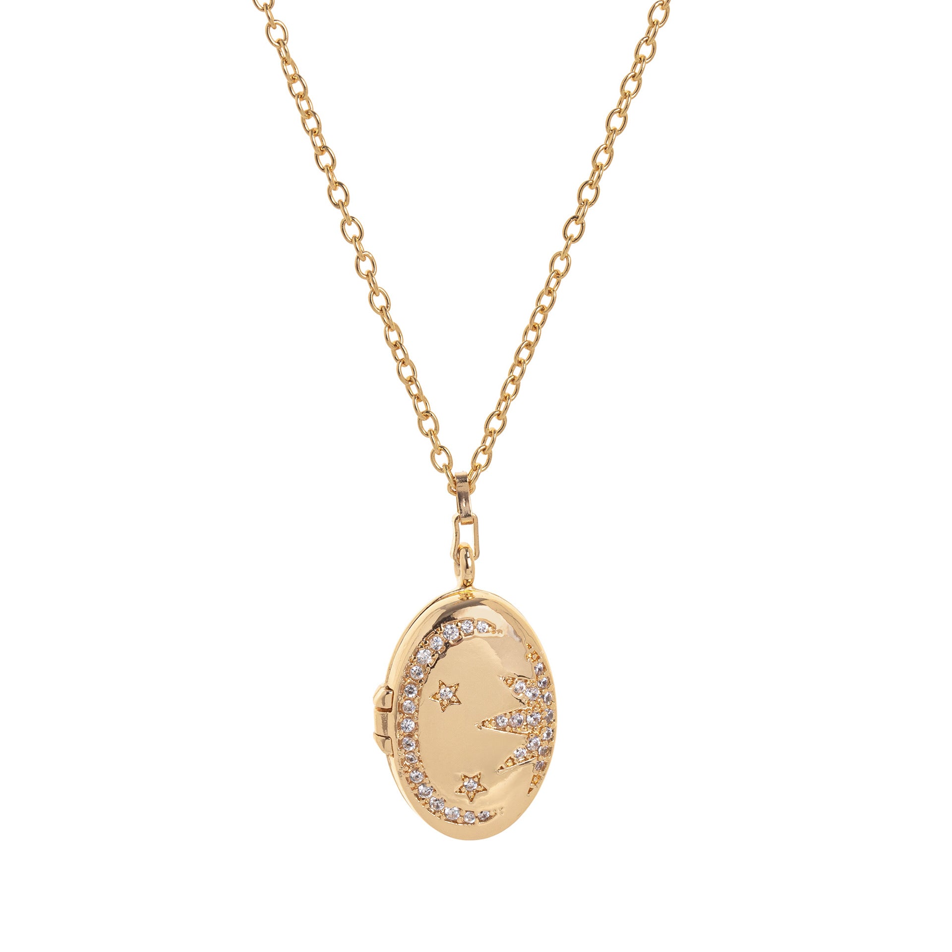 Celestial Locket Pendant Necklace - Oval Moon Locket Necklace [SJ3FVQTH]