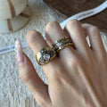 Black Gold Iris Flower Ring Set - Main Image Two-Piece Set C [KKMH5EAD]