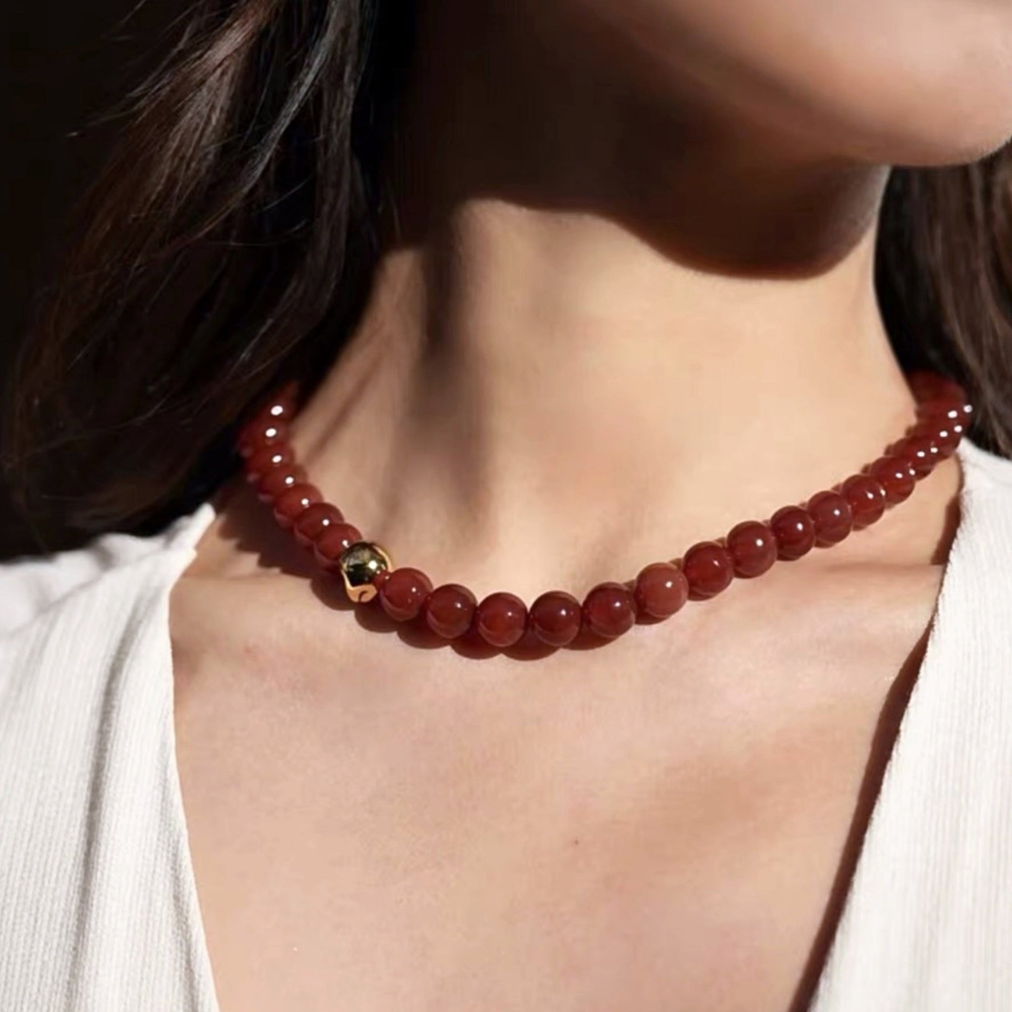 Red Agate Bead Necklace Set