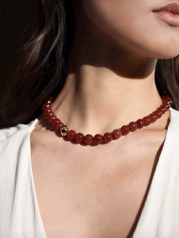 Red Agate Bead Necklace Set