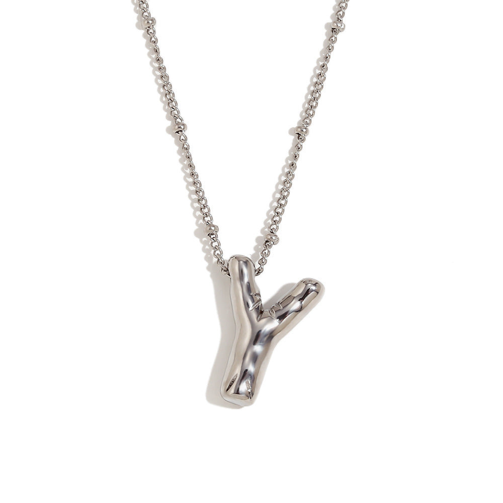 Aiyanah Glossy Bubble Letter Necklace - Silver Y [5QU0UQHS]