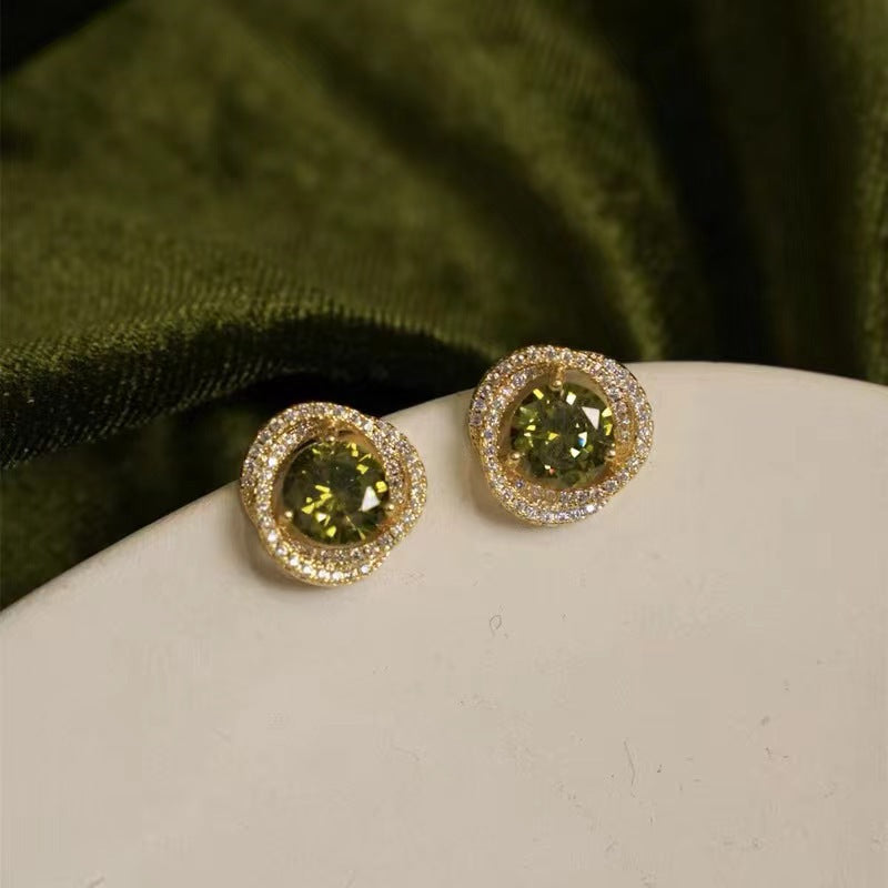Jolynn Hollow Garnet Zircon Earrings - Green Stud Earrings [MWMJ9VO2]