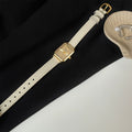 Vintage Square Leather Strap Watch - White Strap Gold Dial [WZ3GAIAY]
