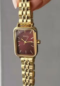Liba Snakehead Quartz Watch - IEKE Rectangular Bar Studs Red Dial Gold Steel Band [I04LKWXA]