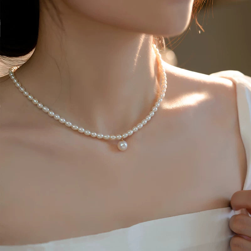 Freshwater Pearl Sterling Silver Necklace - Pearl Necklace [ZYIBR2JC]