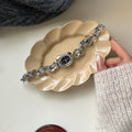 Irregular Chain Link Bracelet Watch - Silver Band with Black Dial [CGIRKA7N]