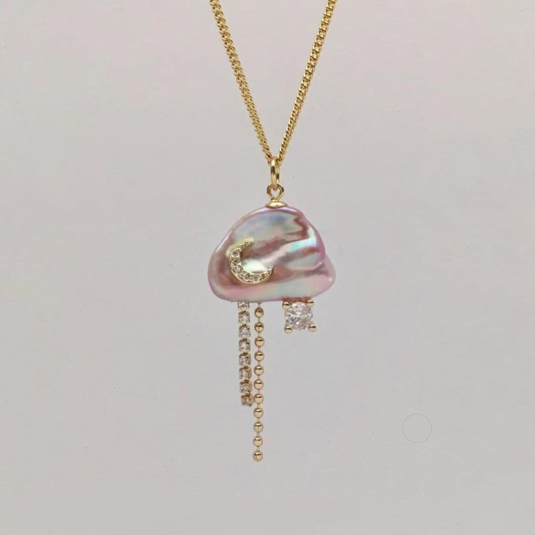 Alizae Pearl Moon Star Necklace - Pink Moon Necklace [ZBBPC2QJ]