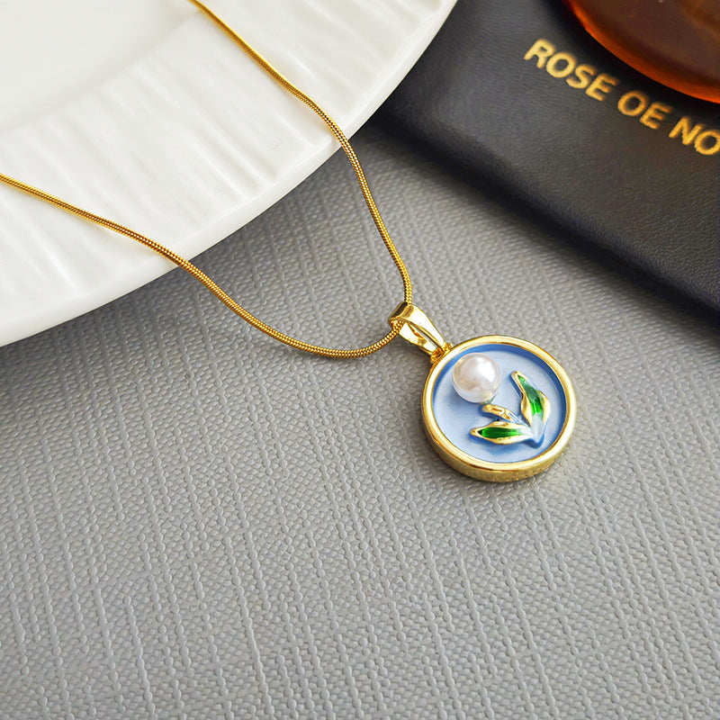 Zarah Monet Garden Necklace - Disc Flower Necklace - Blue [G6HSE46D]