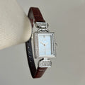 Square Case Leather Strap Watch - Coffee Strap Silver Case White Dial [3CNUFTPJ]
