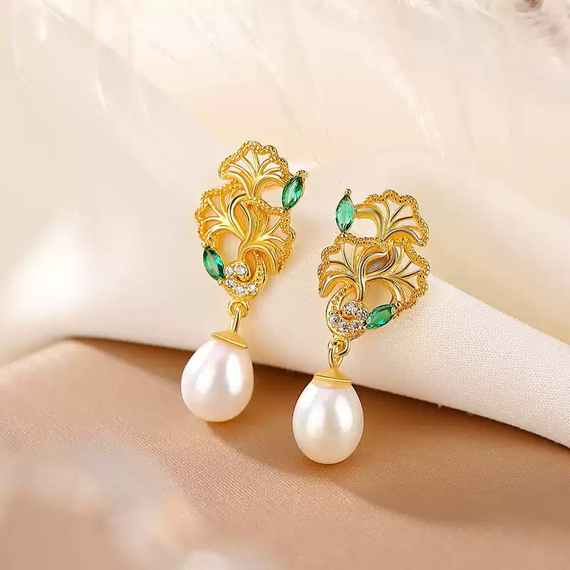 Regina Pearl Leaf Drop Earrings