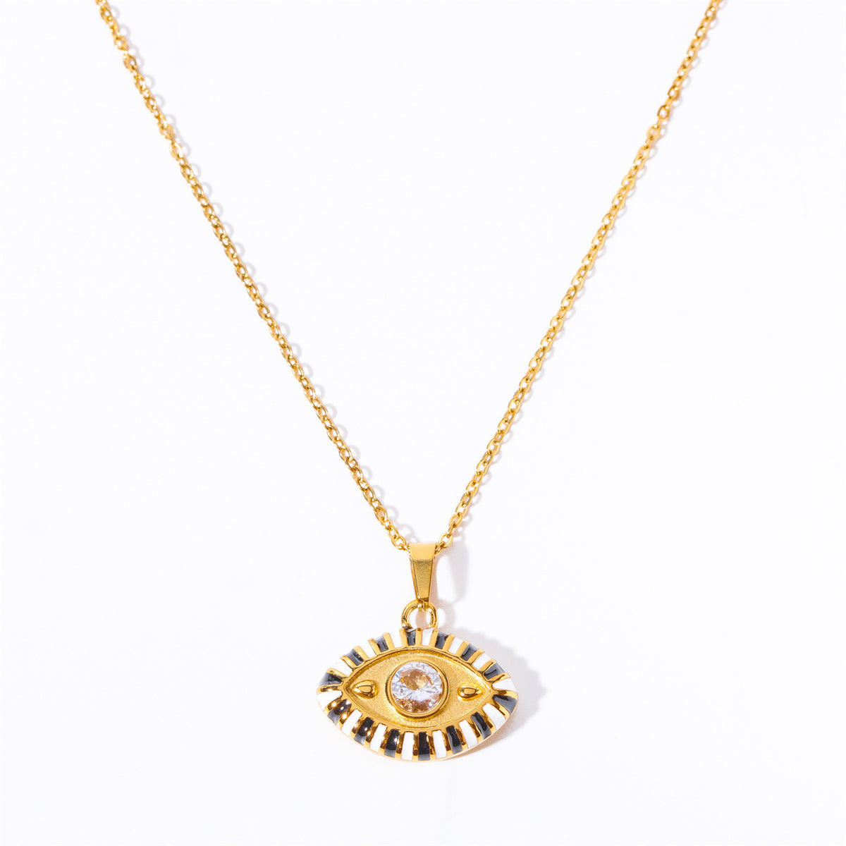 Evil Eye Pendant Necklace - Gold Base - White Zircon [7V0NM37C]