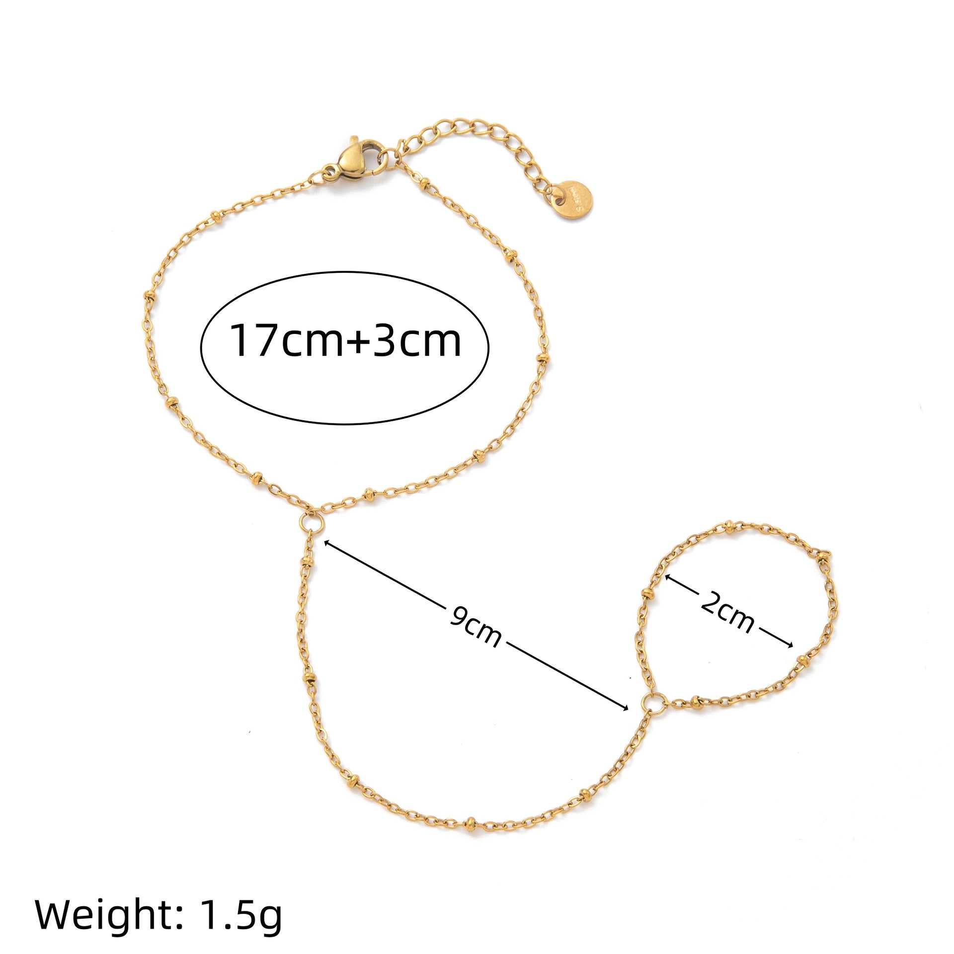Elliette Gold Plated Finger Chain Bracelet - Finger Chain - Beaded Chain [7P064LIS]