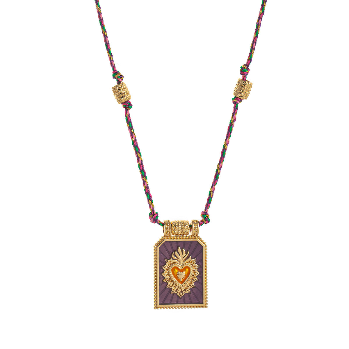 Color Cord Pendant Necklace - Purple Necklace (With Beads) [97QUURN1]