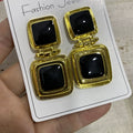 Alexis Medieval Square Link Necklace - Bright Gold Earrings - 925 Silver Pin [G0EI5R4B]