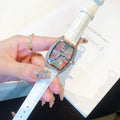 Rhinestone Tonneau Leather Strap Watch - Elegant White [WIM8O9UM]