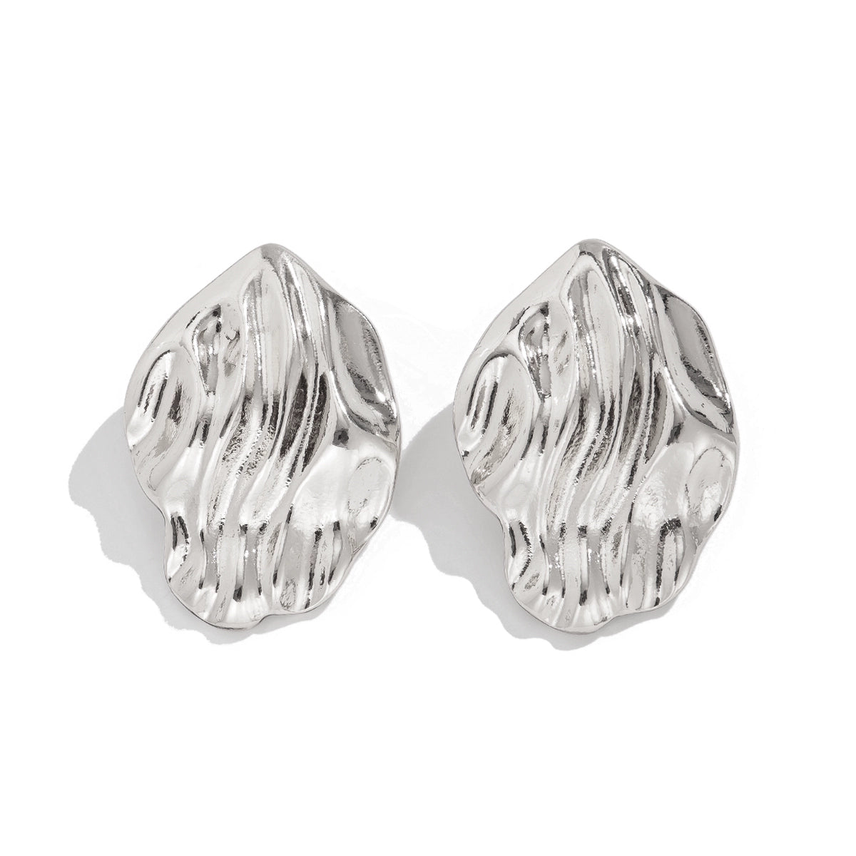 Mahi Wavy Metal Stud Earrings - Silver