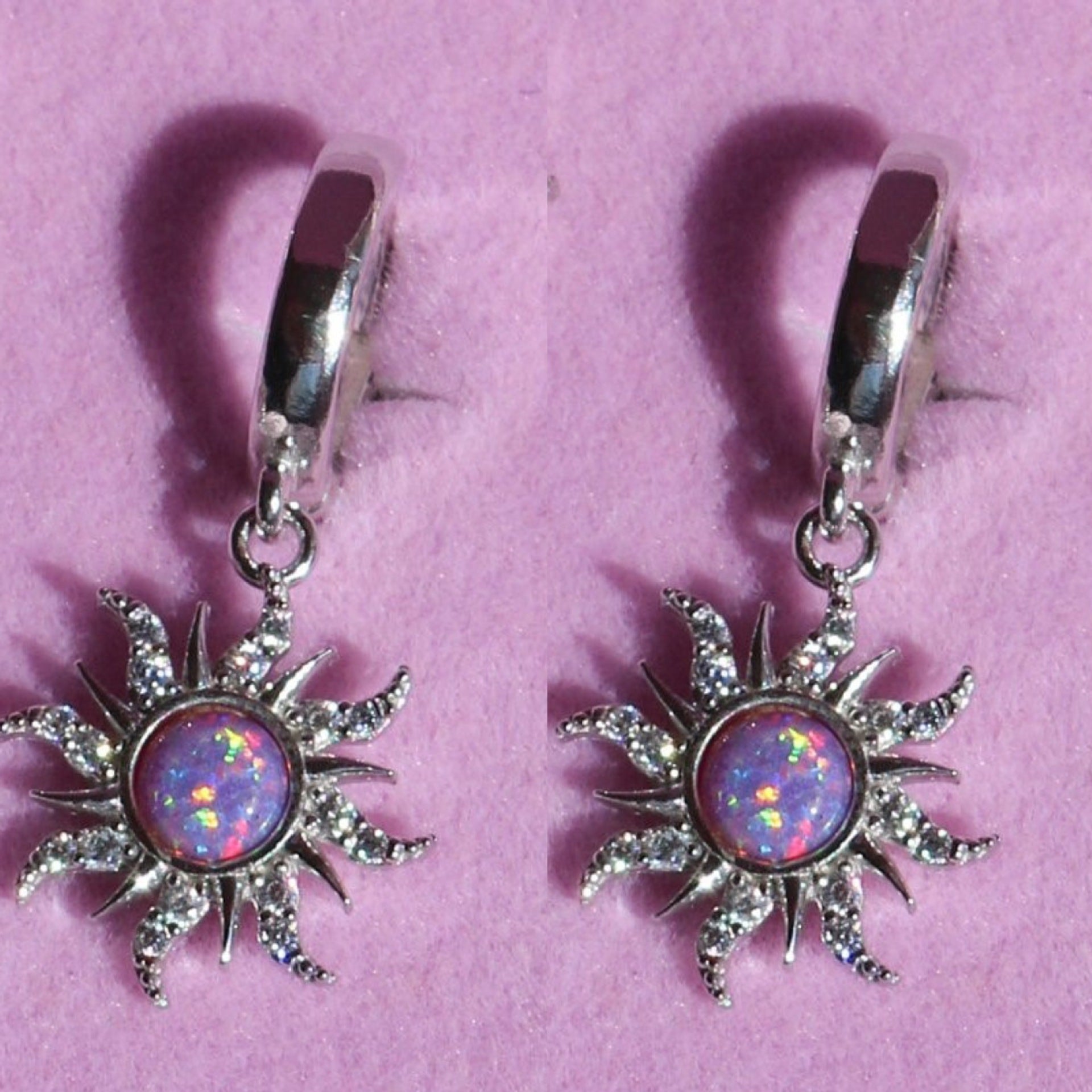 Aariyah Opal Zirconia Pendant Necklace - Purple Opal Earrings (Silver) [NOM7CSYI]
