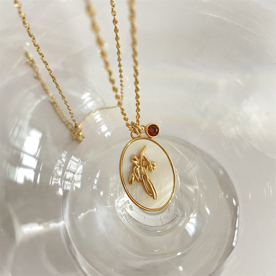Anslee Mother-of-Pearl Birth Flower Necklace - July - Lotus [CVBGE6HQ]