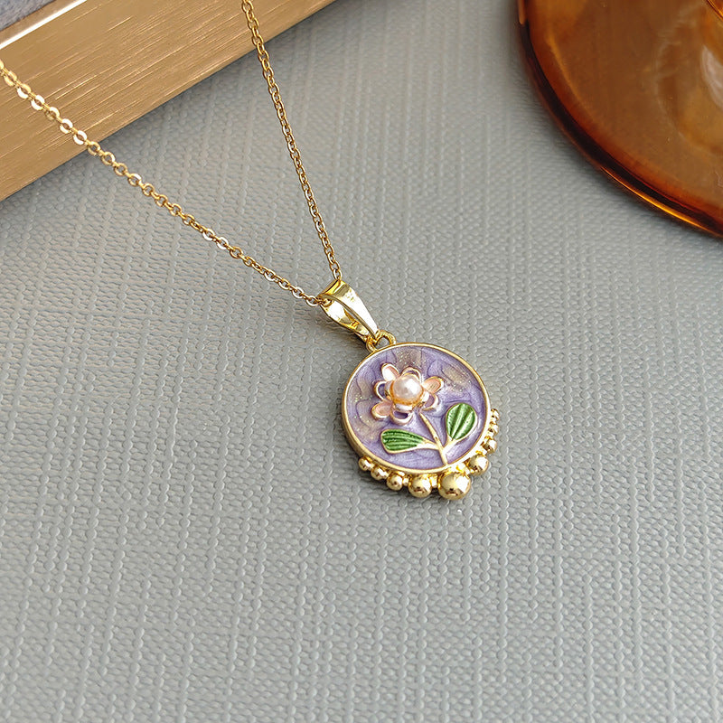 Zarah Monet Garden Necklace - Round Bead Purple Rose Necklace [GHJH6NH4]