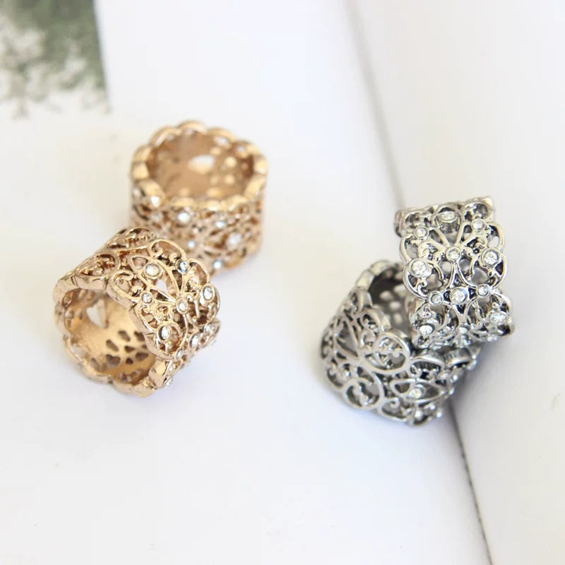 Stacked Amber Resin Ring - Gold & Silver Rhinestone Cutout Knuckle Rings (Set of 2) [H042PF9Y]