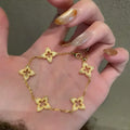 Brushed Gold Flower Necklace - Brushed Gold Clover Bracelet [AMO4F5YH]