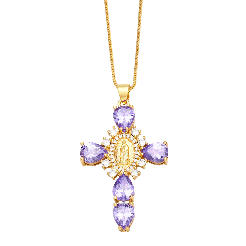 Ianna Madonna Cross Necklace - Purple [KZ8PWJ5G]