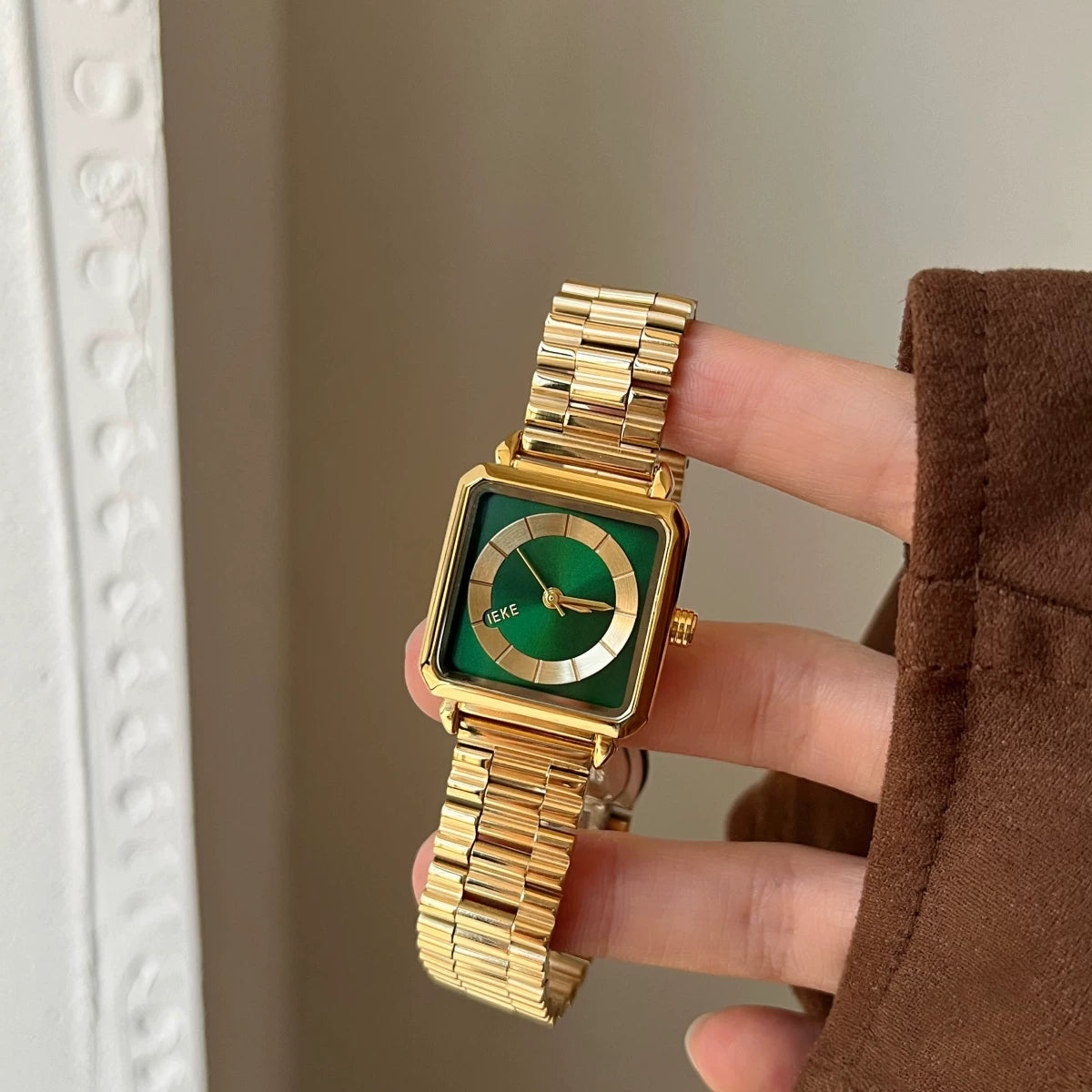 Vintage Square Bracelet Watch - Gold Band Green Face (Steel Band) [O8S3B4ZG]