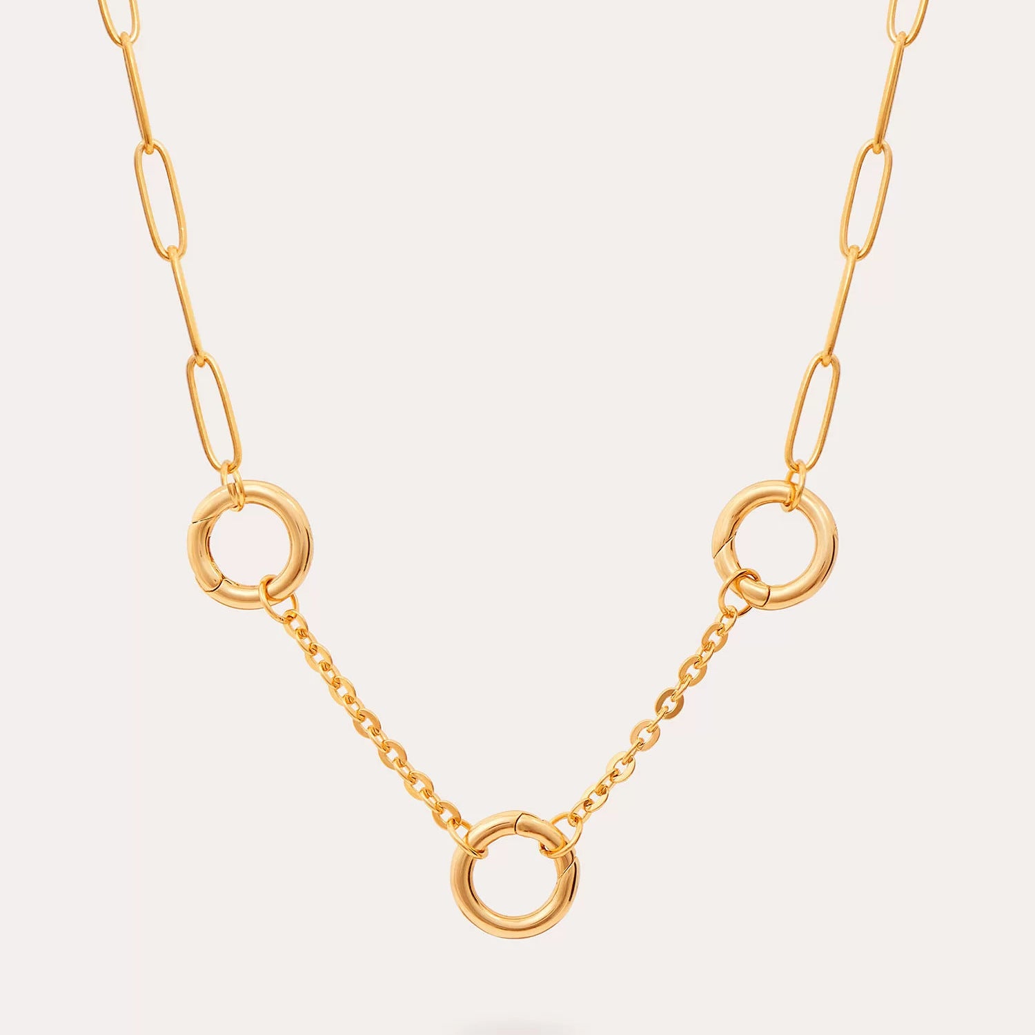 Geometric Charm Chain Necklace - O-Chain + Paperclip 3 Beads Ring [2RU4OUWV]