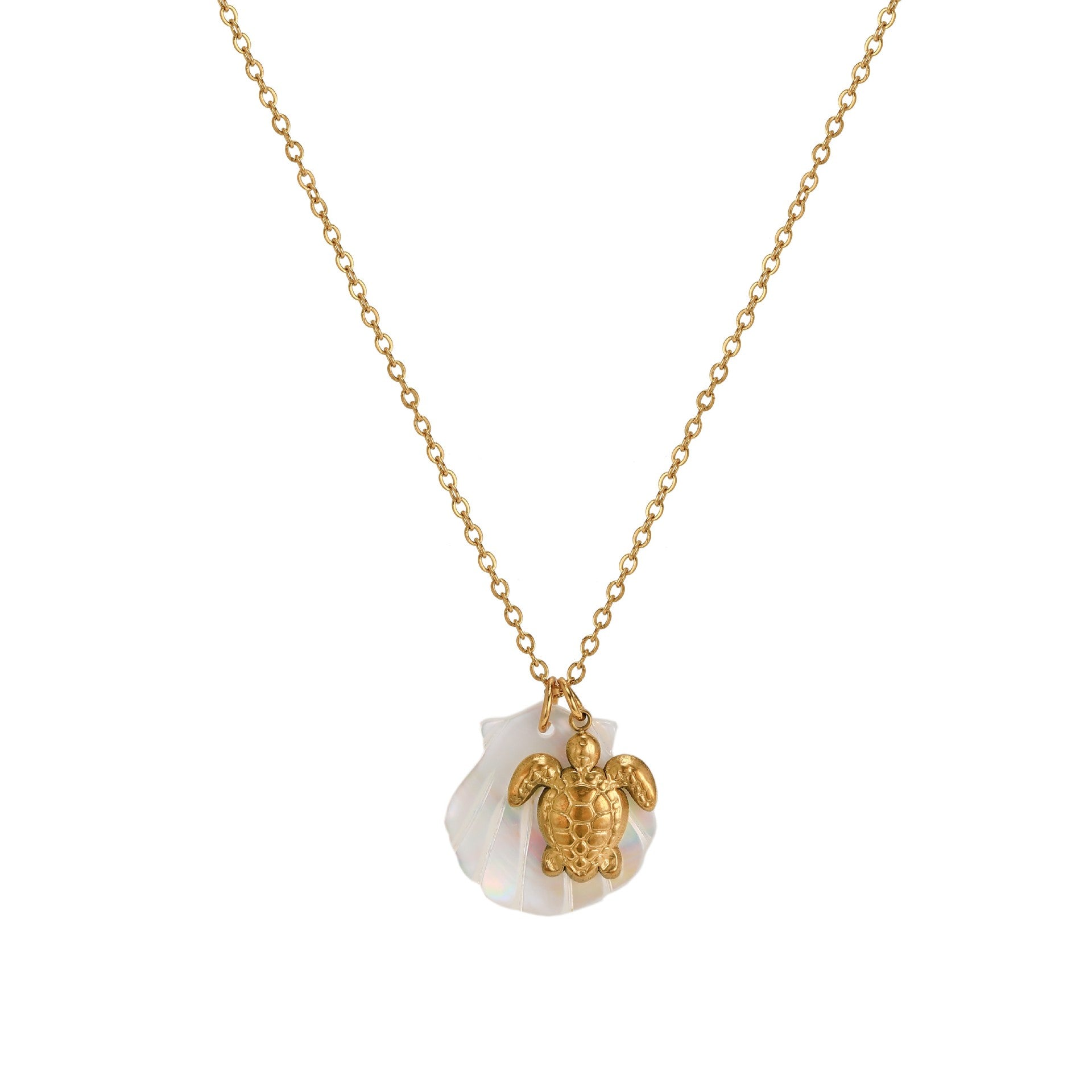 Dainty Ocean Charm Pendant Necklace - Turtle Necklace (O-Chain) [UBK36MDV]