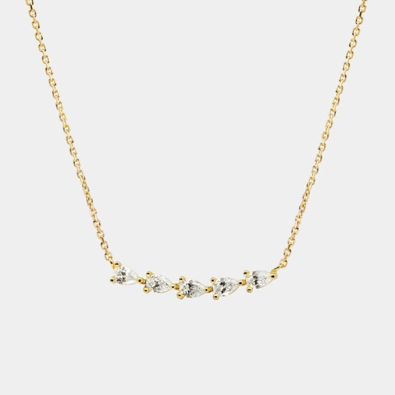 Dainty Zircon Pendant Necklace - Gold 5 Teardrop Necklace [9G1C1KW9]