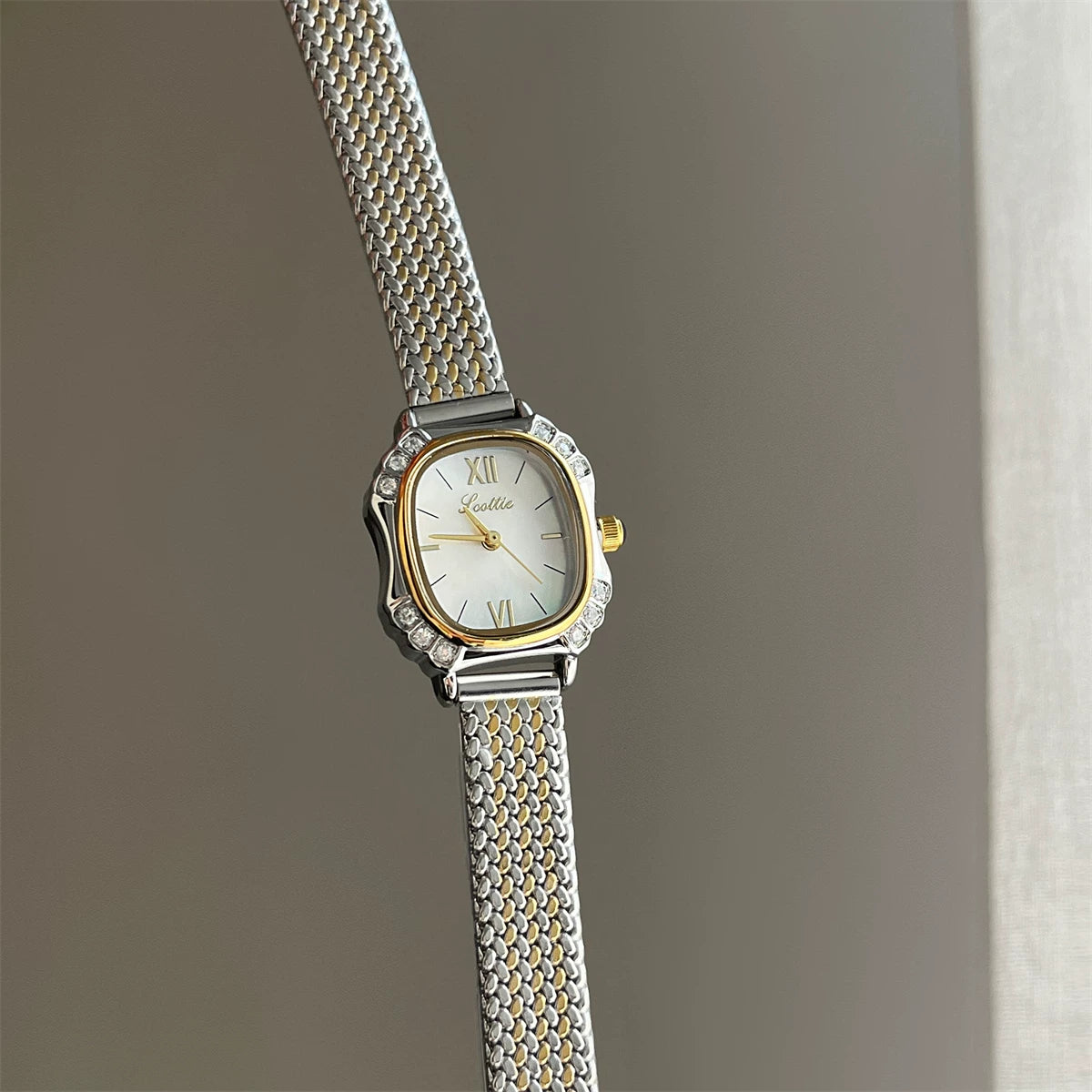 Mother-Of-Pearl Square Bracelet Watch - Two-Tone with White Dial [5XAJX37I]