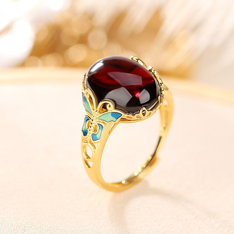 Amber Butterfly Statement Ring