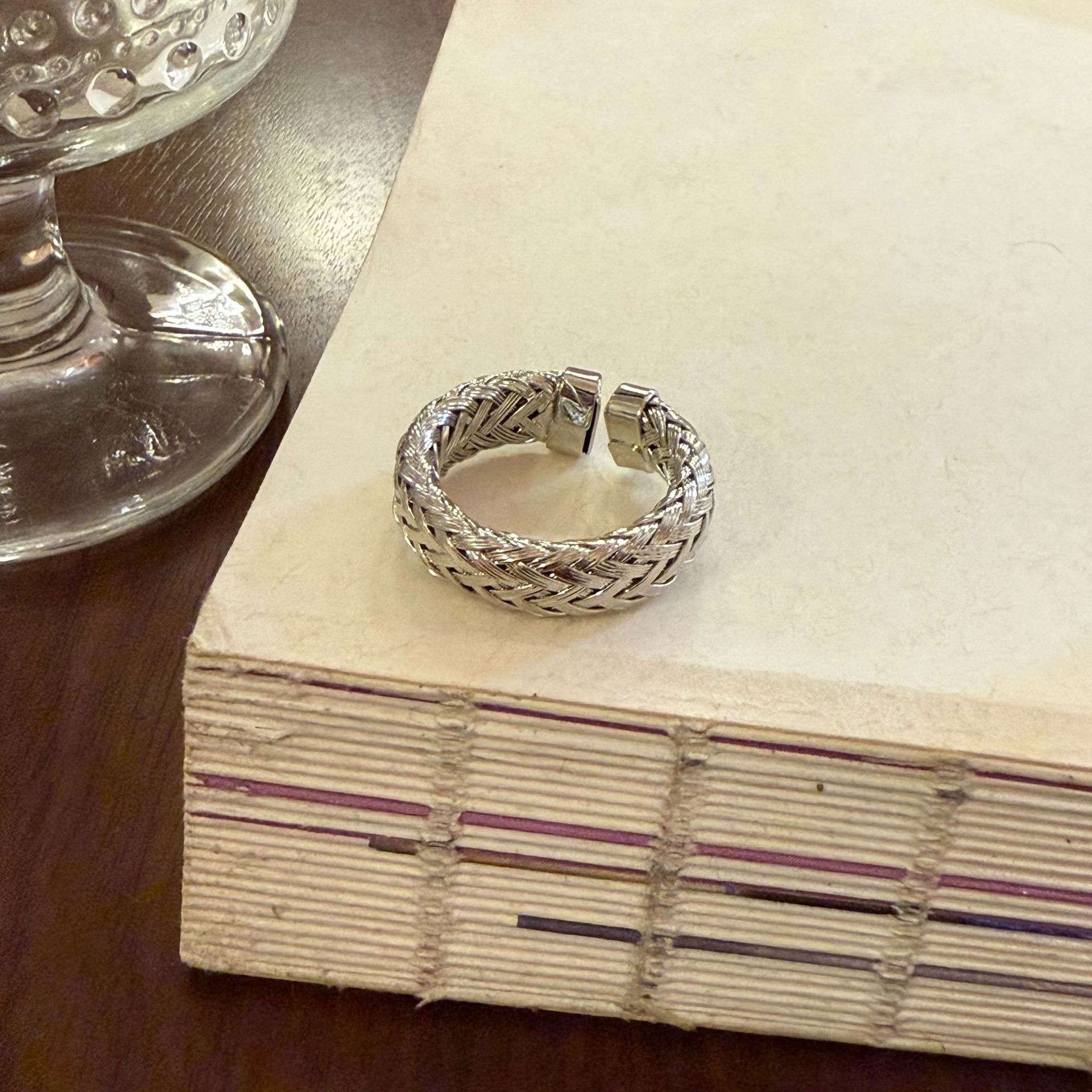 Mercy Zircon Lace Ring - Silver Chunky Braided Ring [KQ8855LU]