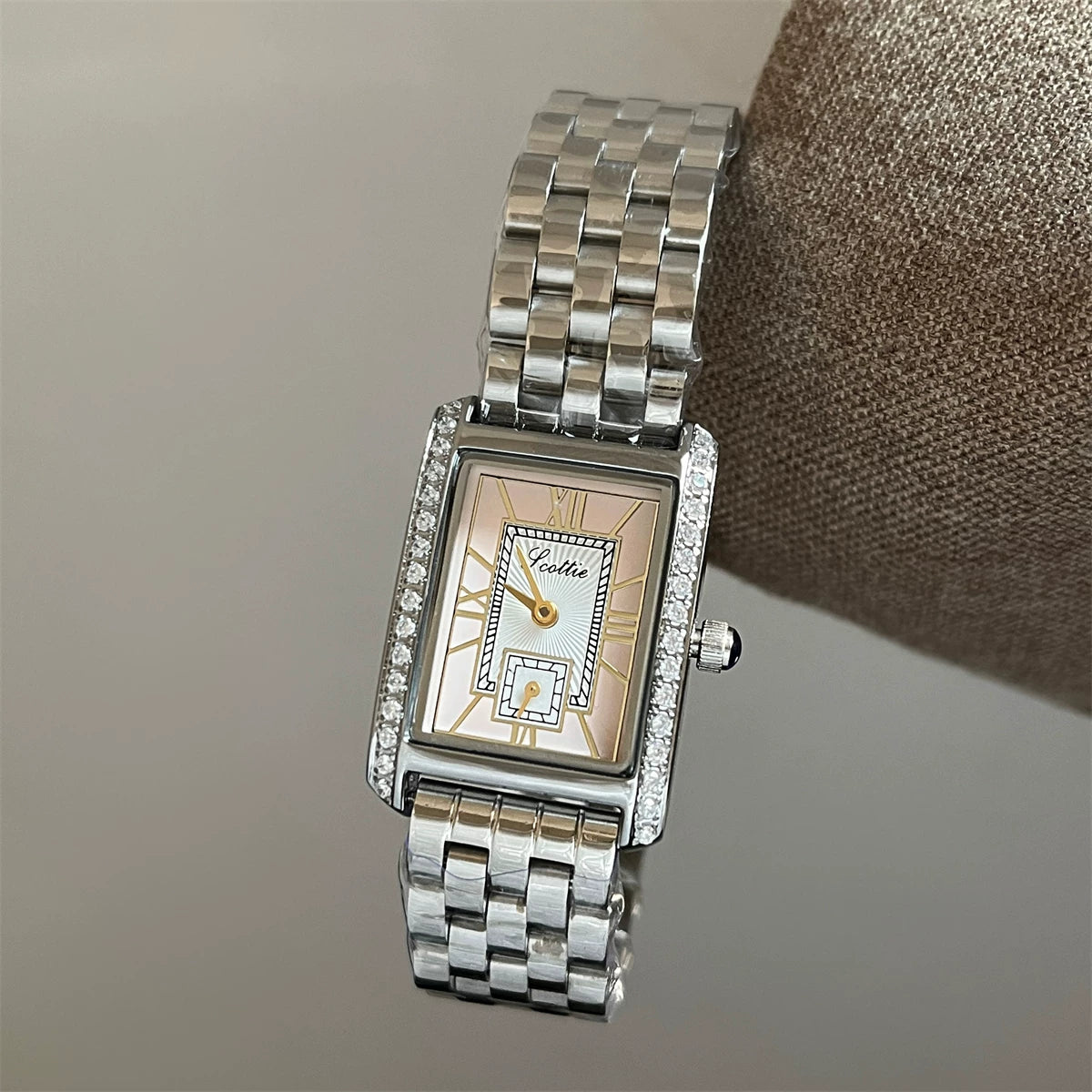Square Dial Bracelet Watch - Silver with Pink Dial [R54XMQQS]