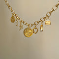Vintage Heart Pendant Bracelet Watch - Gold Band with Gold Dial [3GTJW16B]
