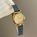 Minimal Round Dial Leather Watch - Blue Strap Gold Dial [EGCIQ6DB]