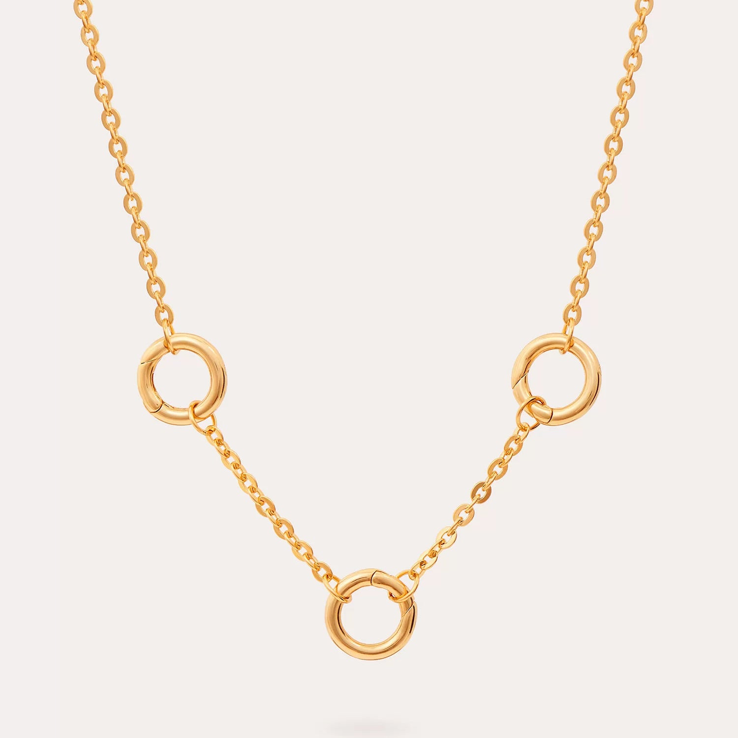 Adjustable Paperclip Chain Necklace - O-Chain + 3 Open Rings [KAZMARQ2]