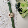 Minimalist Square Dial Faux Leather Watch - Green (Naidu Bar Markers) [SGFRMB6X]