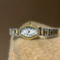 Oval Crystal Embellished Bracelet Watch - Two-Tone Band White Face (9770 Irregular) [FTNI2LFF]