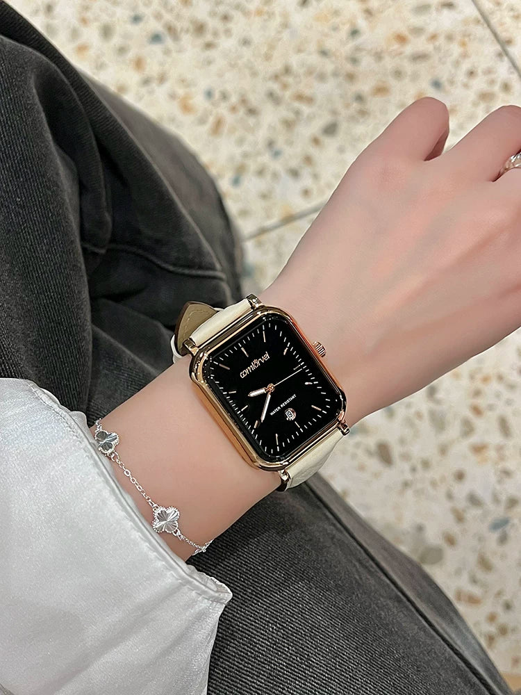 Brynn Square Leather Watch - Cream White (with matching strap + bracelet) [EZGM0QG7]