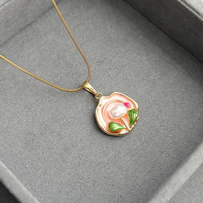 Zarah Monet Garden Necklace - Pink Tulip Necklace [QSD64GAX]