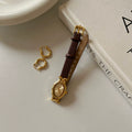 Vintage Oval Leather Strap Watch - Coffee Strap, Gold Case, Gold Dial [BGVR05O4]