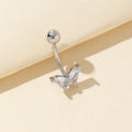 Elayna Heart Butterfly Navel Ring - Silver [UO2JSCFG]