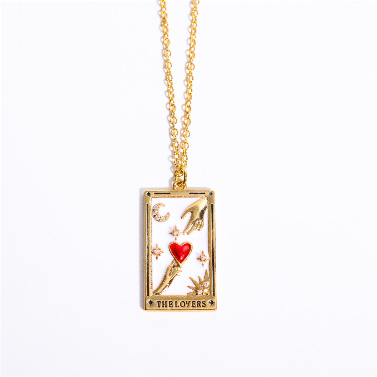 Athena Gilded Tarot Charm Necklace - Lovers [600J23AO]
