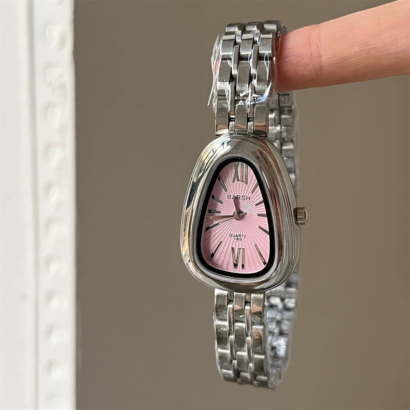 Vintage Snake Head Shaped Watch - Silver Strap Pink Dial (Steel Strap) [X6S1A2CF]
